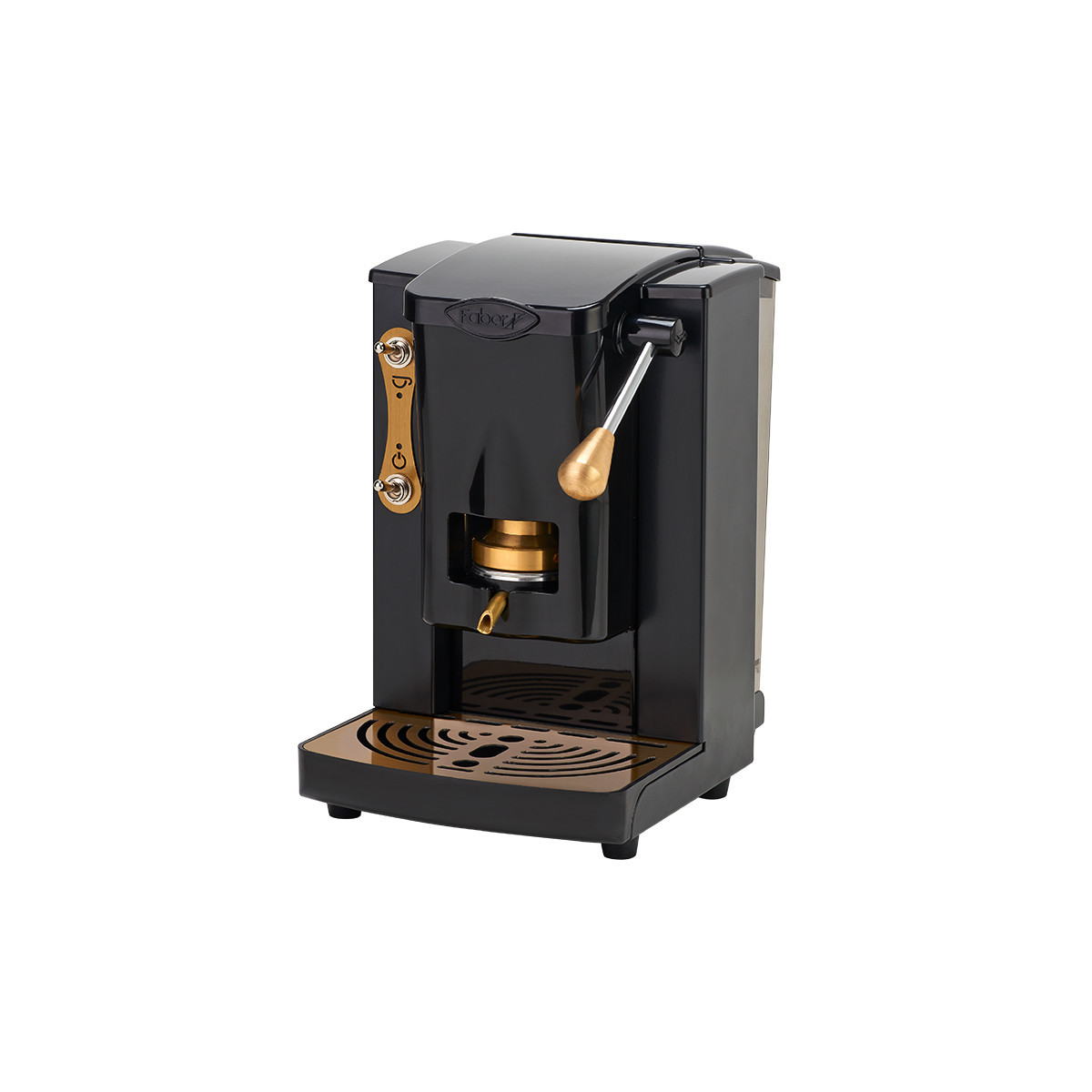 FABER PICCOLA SLOT BRASS EDITION - MACCHINA PER CAFFE'' CON PRESSACIALDA IN OTTONE - TELAIO IN METALLO NERO CON ELEMENTI DORATI