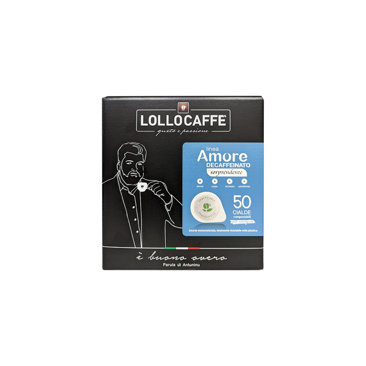 LOLLO CAFFE` LINEA AMORE - GUSTO SORPRENDENTE (DECAFFEINATO) - CIALDE 44MM - BOX 50PZ