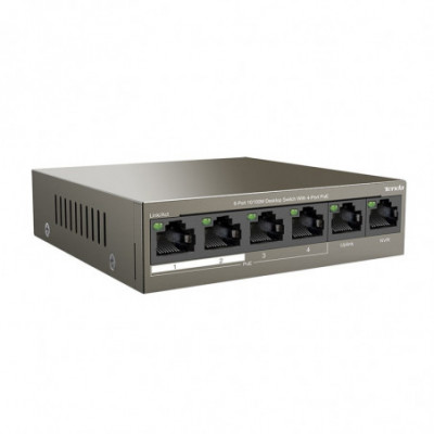 TENDA TEF1106P-4-63W - DESKTOP SWITCH 6 PORTE CON 4 PORTE POE + 2 PORTE FE (DATA+NVR) - 10/100 MBPS - CHASSIS METALLO