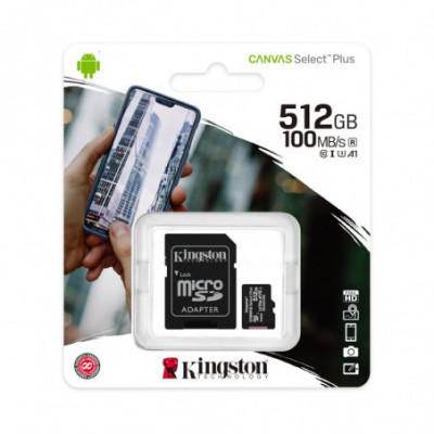 KINGSTON CANVAS SELECT PLUS 512GB (SDCS2/512GB) - MICRO SD 512GB + ADATTATORE SD