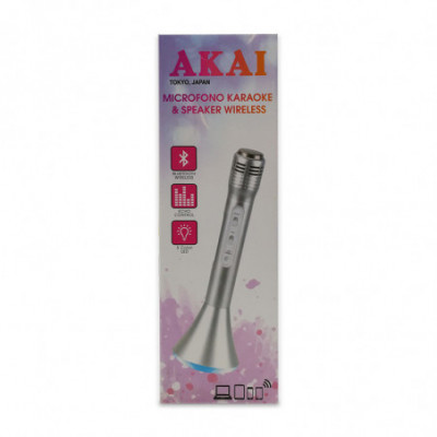 MICROFONO KARAOKE AKAI MIC02 LUCI LED BLUETOOTH BATTERIA RICARICABILE