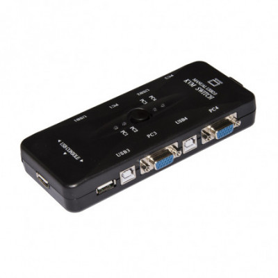 SWITCH KVM MANUALE PER 4 PC USB/VGA CON 1 MOUSE 1 TASTIERA USB E 1 MONITOR VGA CON CAVI INCLUSI