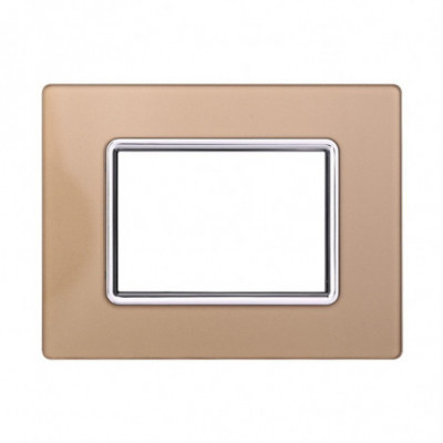 ETTROIT PLACCA IN VETRO 3 MODULI - SERIE SPACE - ORO (LN84311) Compatibile BTicino Living