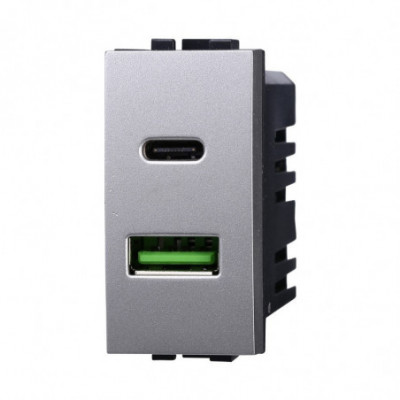 ETTROIT PRESA USB 2 IN 1 (USB-A + USB-A) - SERIE MOON - GRIGIO (AG2402) Compatibile BTicino Axolute