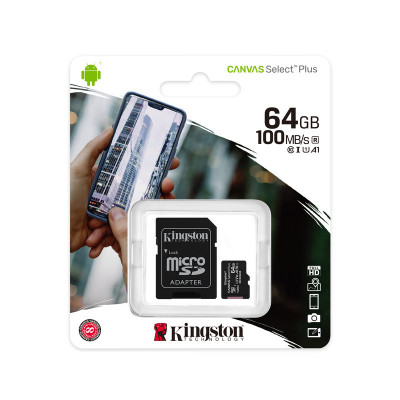 KINGSTON CANVAS SELECT PLUS 64GB (SDCS2/64GB) - MICRO SD 64GB + ADATTATORE SD