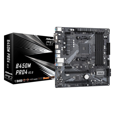 MAINBOARD ASROCK B450M PRO4 R2.0 - DDR4 SOCKET AM4 + HDMI + VGA + DVI M.2 MicroATX