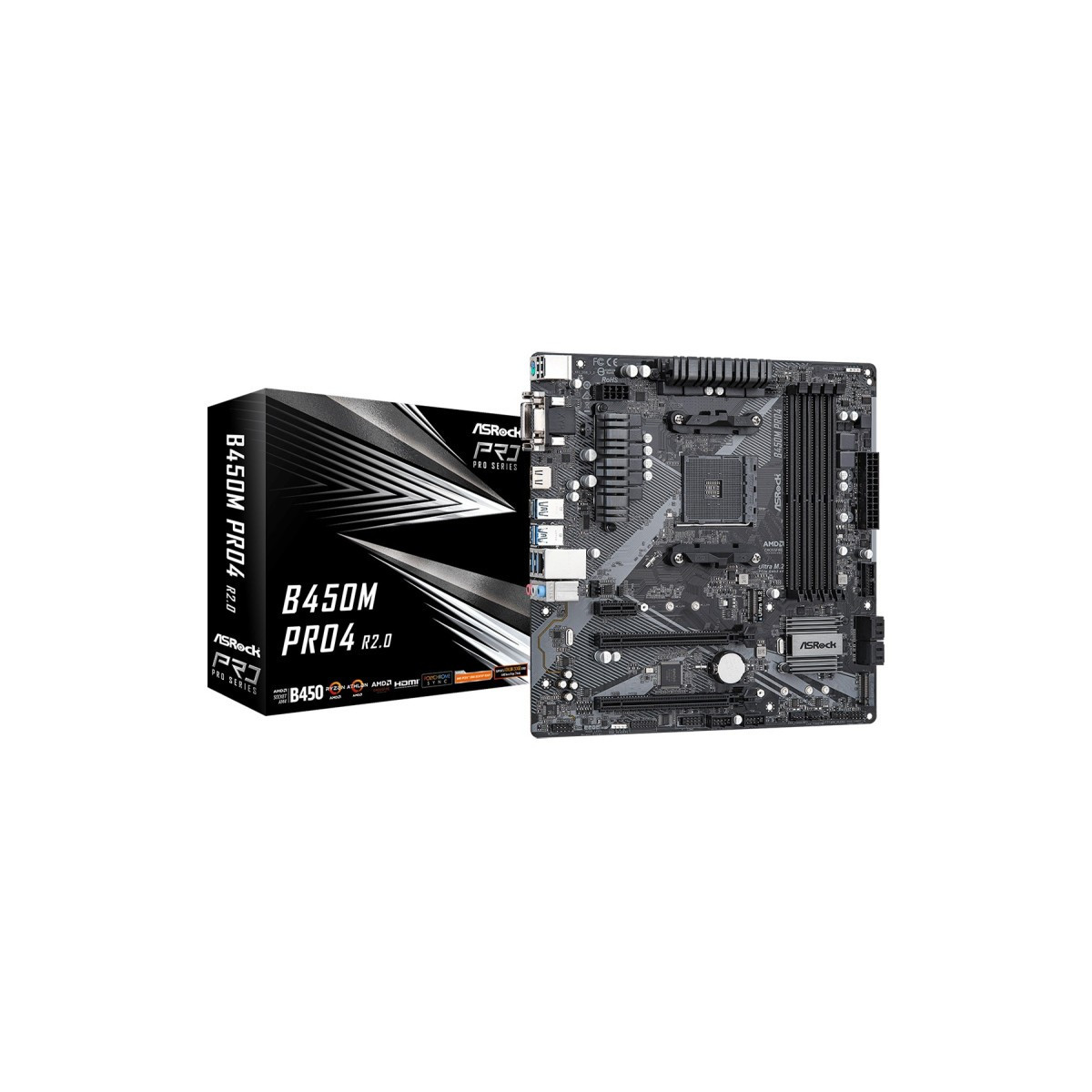 MAINBOARD ASROCK B450M PRO4 R2.0 - DDR4 SOCKET AM4 + HDMI + VGA + DVI M.2 MicroATX