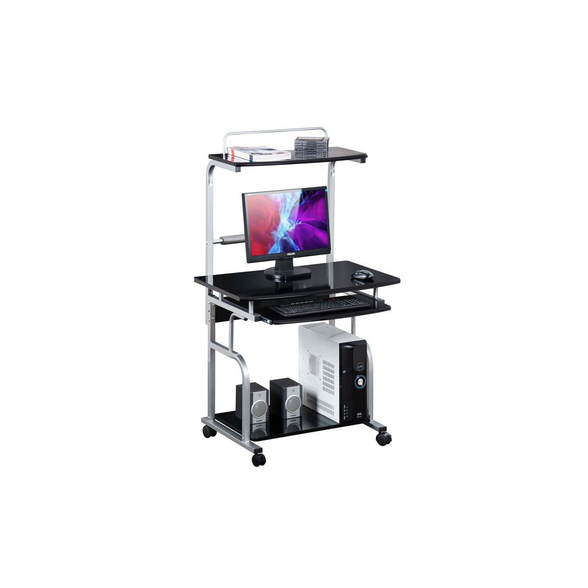 TECHLY ICA-TB 7800BK - SCRIVANIA MOBILE CON PIANO TASTIERA ESTRAIBILE - NERO LUCIDO