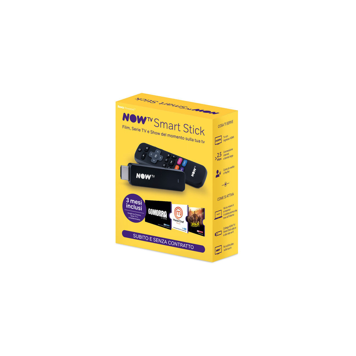 SKY SMART STICK NOW TV YELLOW + 3 MESI DI FILM - SERIE TV - SHOW