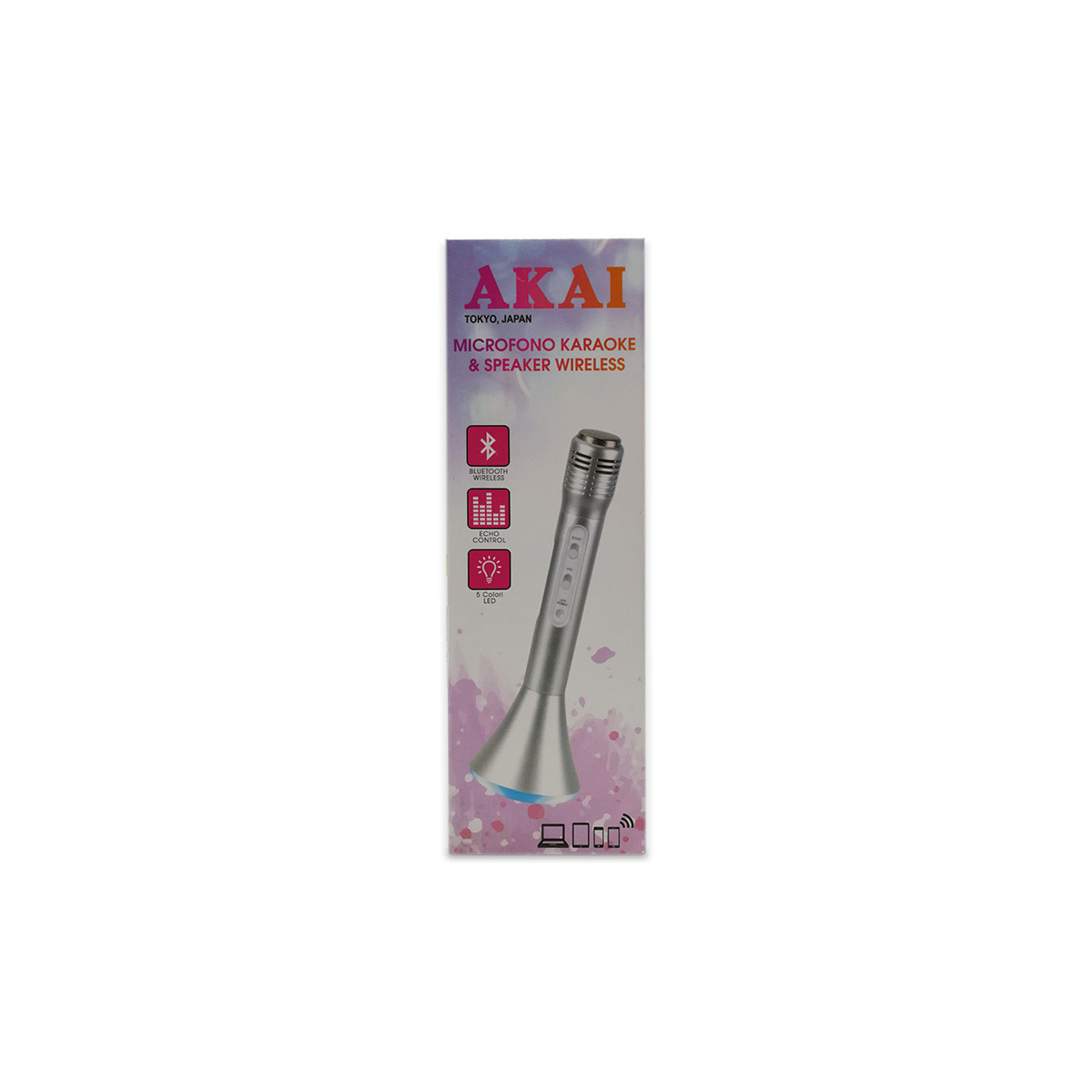 MICROFONO KARAOKE AKAI MIC02 LUCI LED BLUETOOTH BATTERIA RICARICABILE