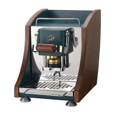 FABER AGENTA MINI - MACCHINA PER CAFFE''  - PRESSACIALDA IN OTTONE - TELAIO IN METALLO BRITISH GREEN E LATERALI IN LEGNO