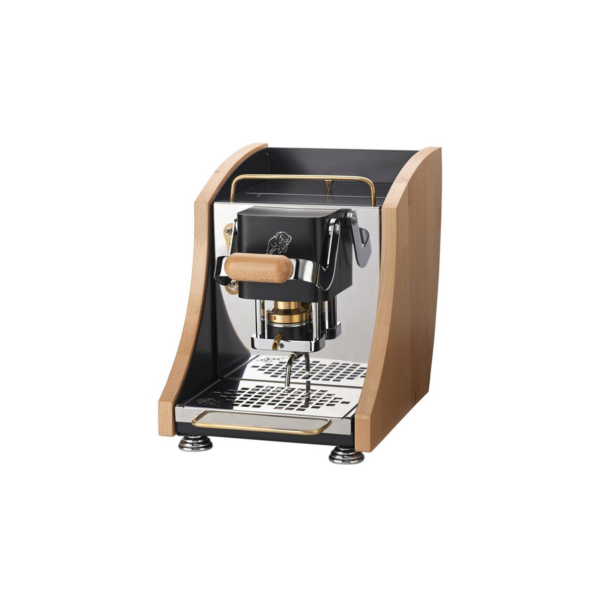 FABER AGENTA MINI - MACCHINA PER CAFFE''  - PRESSACIALDA IN OTTONE - TELAIO IN METALLO NERO E LATERALI IN LEGNO