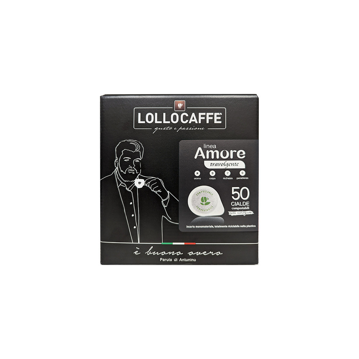 LOLLO CAFFE` LINEA AMORE - GUSTO TRAVOLGENTE - CIALDE 44MM - BOX 50PZ