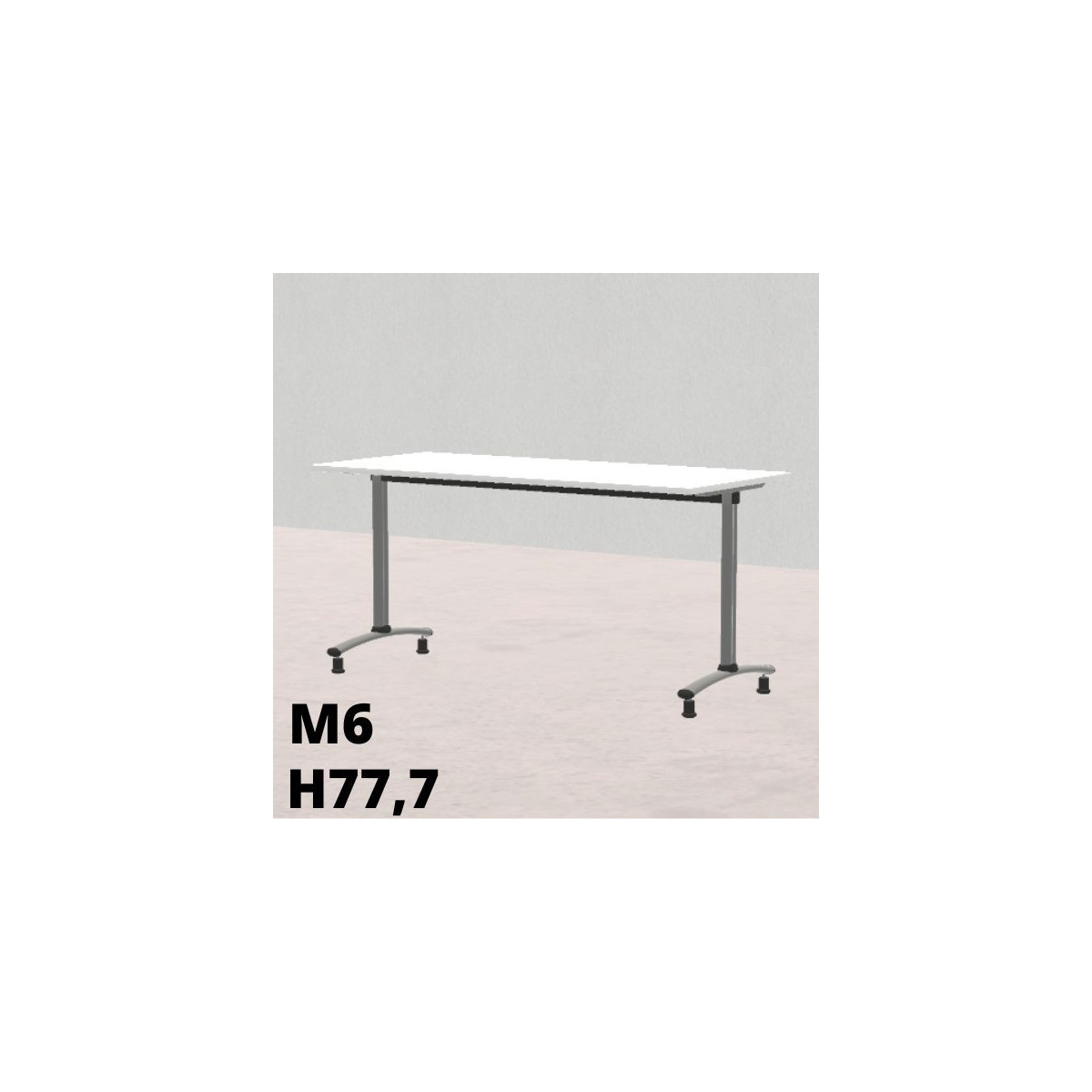 TAVOLO TIGLIO piano fisso 160x70cm H777cm gambe grigie con piedini piano in melamina bianca T.ML.M.F.16070.M6fGC.BB