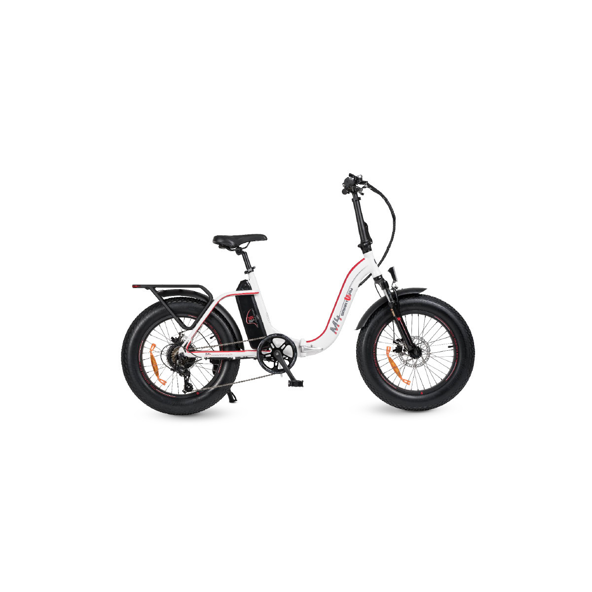 SMARTWAY M4 (WHITE/RED) - BICICLETTA ELETTRICA PIEGHEVOLE - MOTORE 250W - RUOTE FAT 20 -  BATTERIA 10AH - AMMORTIZZATORI FRONTAL