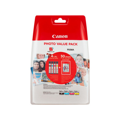 CANON CLI-581XL PHOTO VALUE PACK (2052C004) - BLACK + TRI-COLOR + 50 FOGLI FOTO