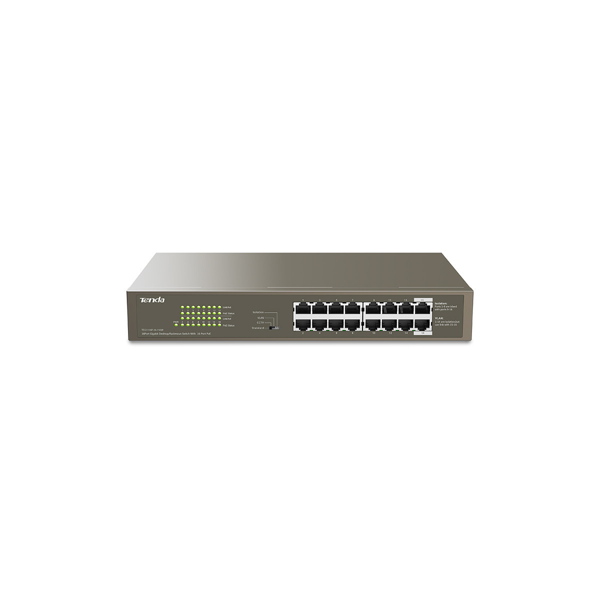 TENDA TEG1116P-16-150W - DESKTOP SWITCH 16 PORTE POE LAN GIGABIT