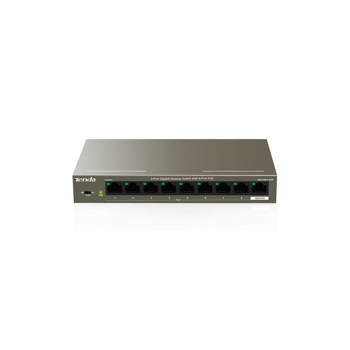 TENDA TEF1109P-8-102W - DESKTOP SWITCH 9 PORTE CON 8 PORTE POE - 10/100 MBPS - CHASSIS METALLO