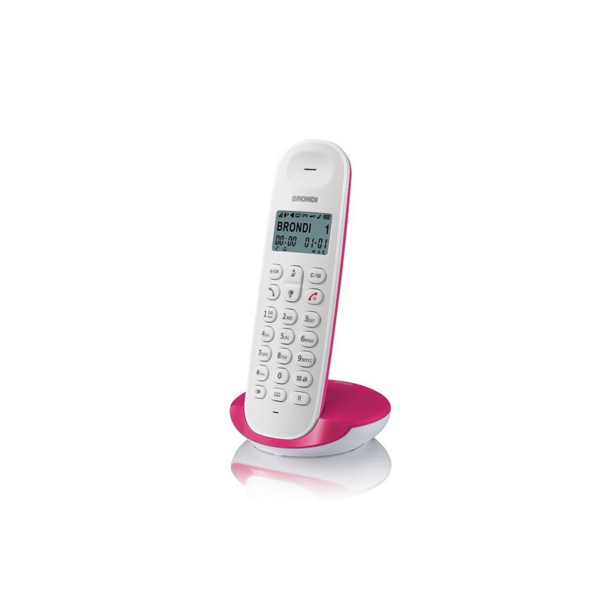 BRONDI LOTUS (BIANCO/MAGENTA) - TELEFONO CORDLESS - ECO DECT - DECT GAP - SVEGLIA