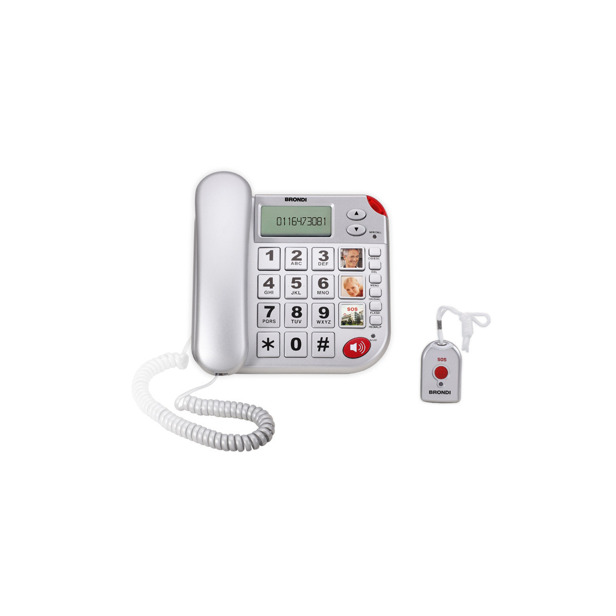 BRONDI SUPER BRAVO PLUS (ARGENTO) - TELEFONO CORDED - LCD - TASTI GRANDI - VIVAVOCE - TELECOMANDO SOS