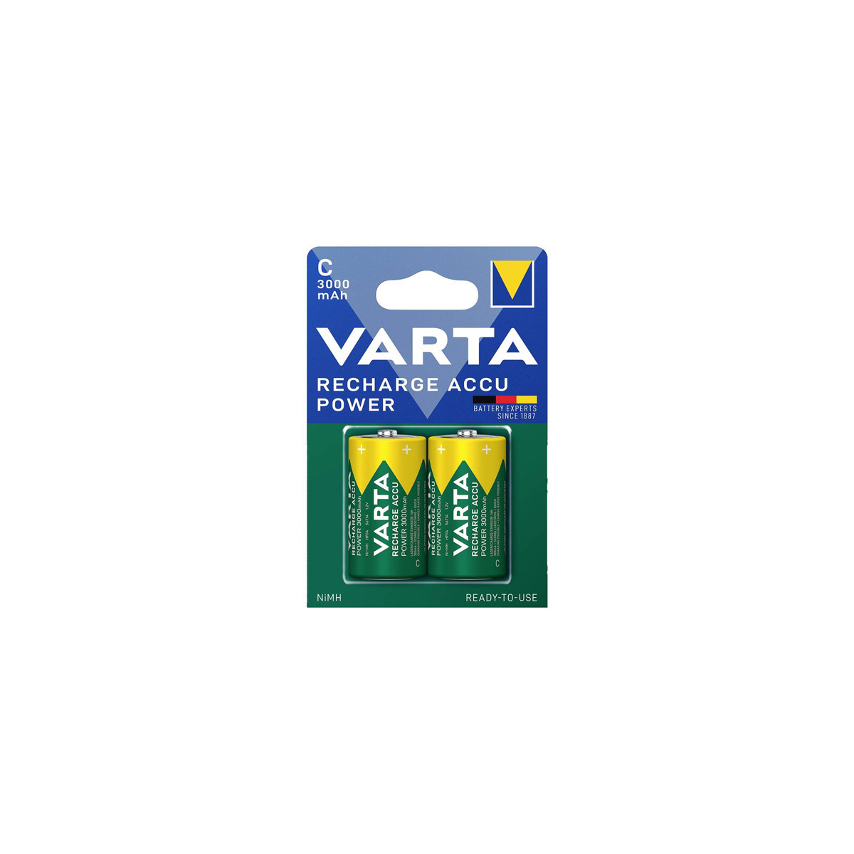 BLISTER 2 BATTERIE RICARICABILI VARTA 1/2 Torcia (C) NI-MH 3000mAh 1.2V