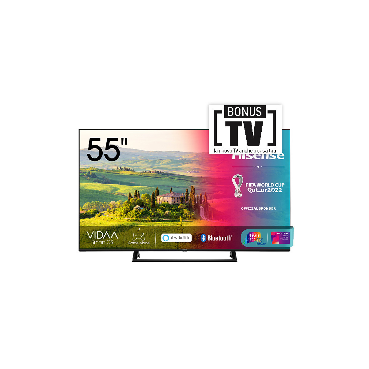 HISENSE 55A7340F - 55 SMART TV LED 4K - CONTROLLO VOCALE - TIVUSAT - BLACK - IT