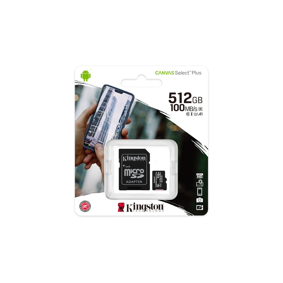 KINGSTON CANVAS SELECT PLUS 512GB (SDCS2/512GB) - MICRO SD 512GB + ADATTATORE SD