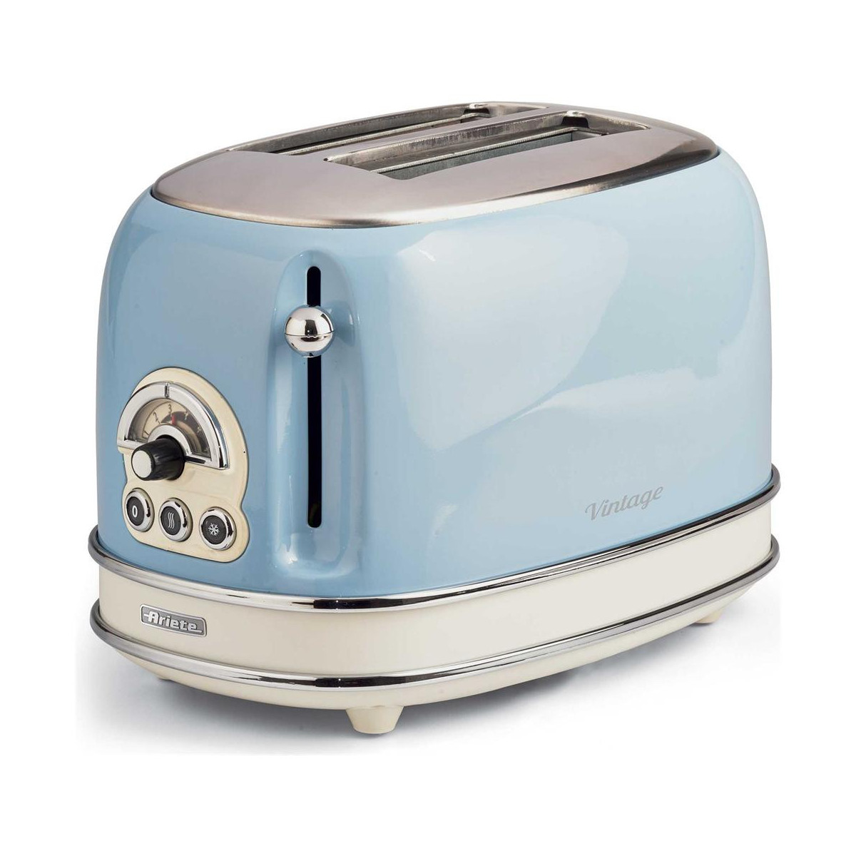 ARIETE TOASTER VINTAGE CELESTE (0155/05) - TOSTAPANE ELETTRICO IN METALLO - 6 LIVELLI DORATURA - ESPULSIONE AUTOMATICA - 810W