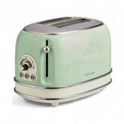 ARIETE TOASTER VINTAGE VERDE (0155/04) - TOSTAPANE ELETTRICO IN METALLO - 6 LIVELLI DORATURA - ESPULSIONE AUTOMATICA - 810W