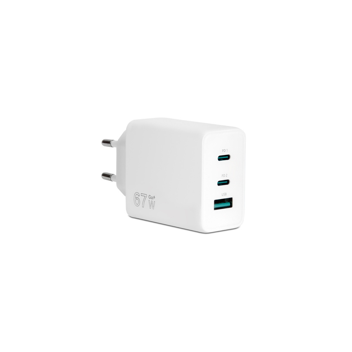 VULTECH CC-367PDCUGWH - CARICATORE UNIVERSALE 2 PORTE TYPE-C + 1 PORTA USB PD67 QC 3.0 GAN 67W PPS BIANCO DIMENSIONI COMPATTE