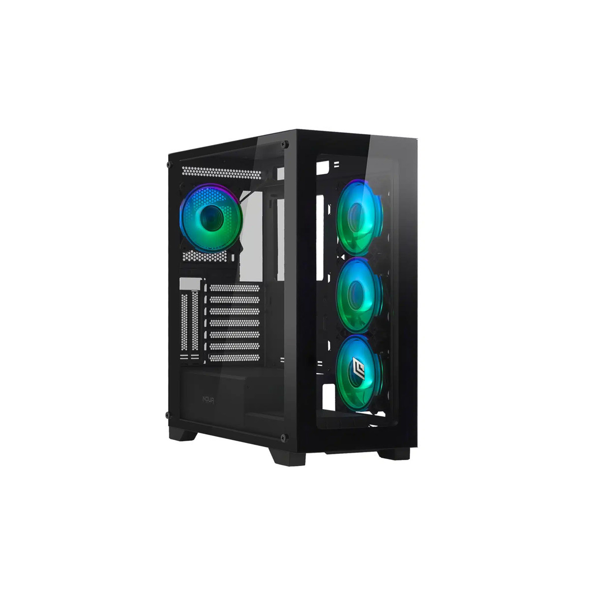 NOUA IRON V101 - CASE TOWER - NERO - 4 VENTOLE ARGB - PANNELLO VETRO TEMPERATO - SUPPORTA DISSIPAZIONE A LIQUIDO