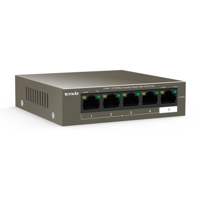 TENDA TEF1105P-4-38W - DESKTOP SWITCH 5 PORTE CON 4 PORTE POE - 10/100 MBPS - CHASSIS METALLO